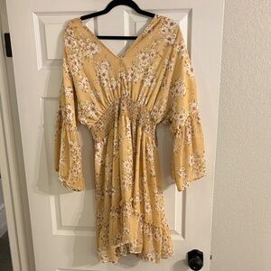 Floral Yellow Dress with Bell Sleeves